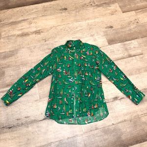 Green, Linen Polo button-down.